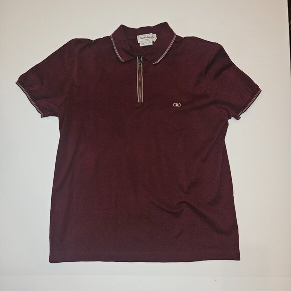 Salvatore Ferragamo Men's Maroon Short Sleeve Pique Polo - Picture 1 of 14